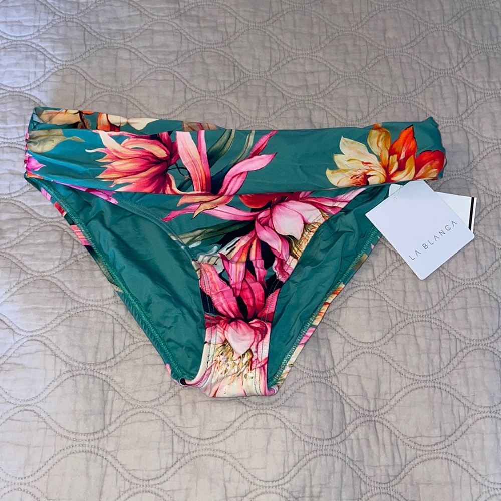 La Blanca green garden shirred bikini bottoms